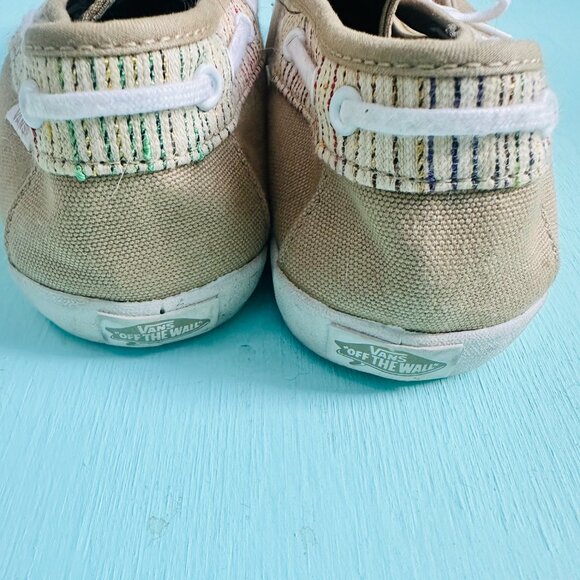 Van's Surf Siders Shoes Canvas Boat Shoes Tan Rainbow Stripes Women's Size 7.5 - Picture 6 of 6